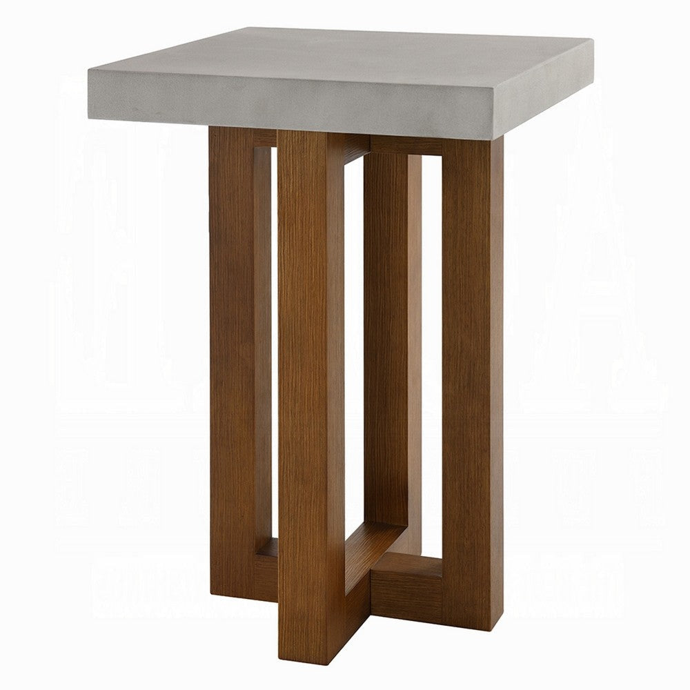 Joshua End Table | Gray Faux Concrete Top | Walnut Brown Wood | 16’’ BM333086