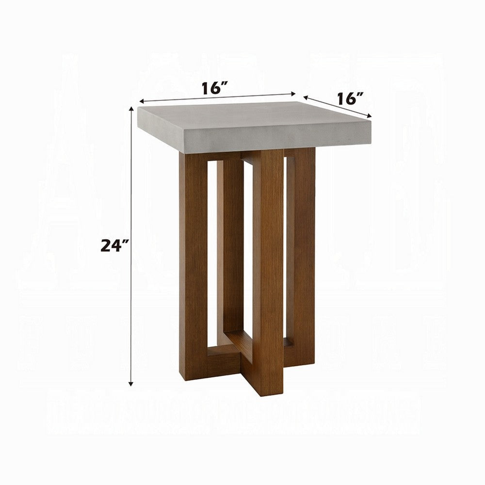 Joshua End Table | Gray Faux Concrete Top | Walnut Brown Wood | 16’’ BM333086