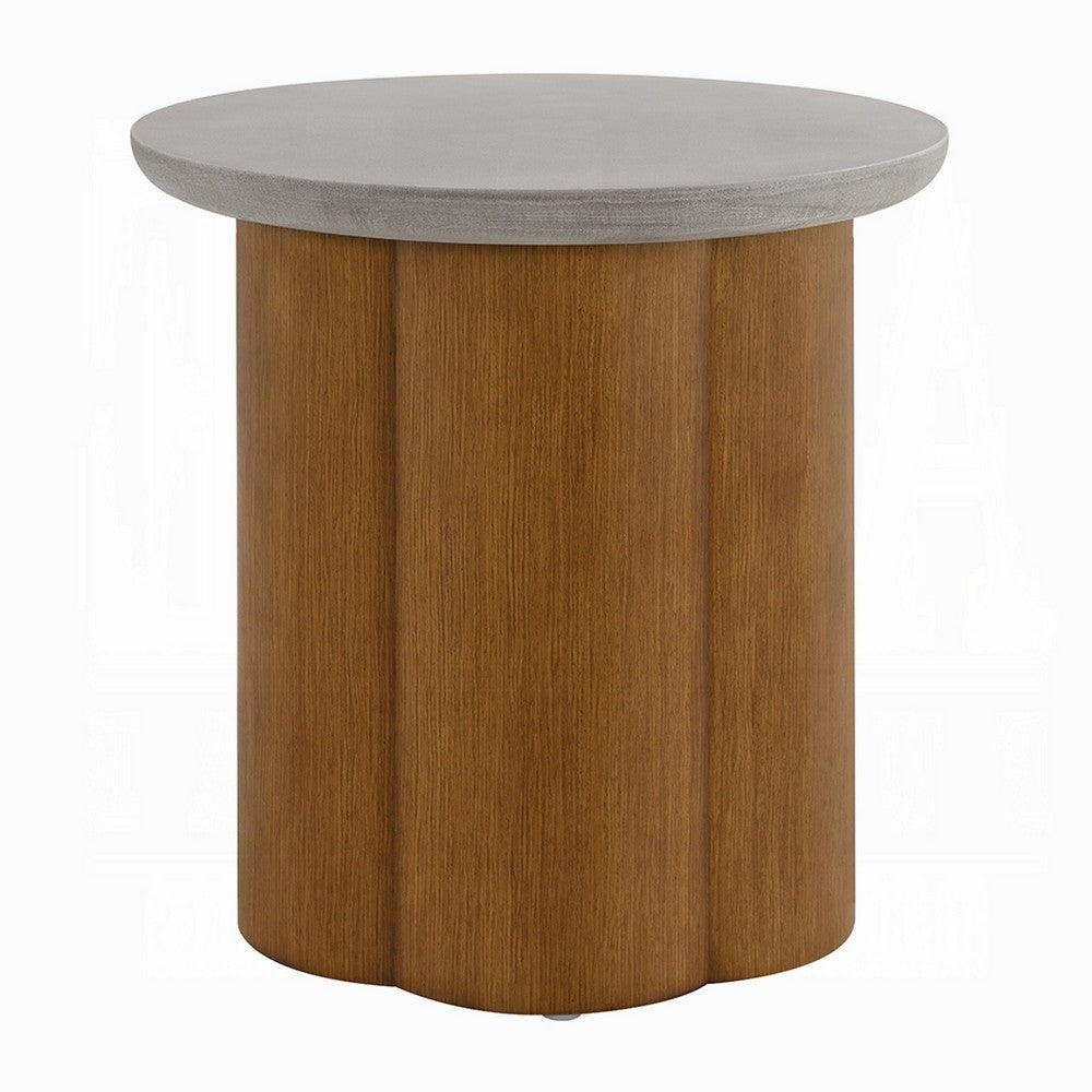 Nicky End Table | Gray Faux Concrete Top | Walnut Brown Wood | 20’’ BM333087