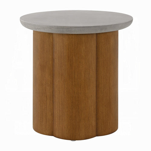 Nicky End Table | Gray Faux Concrete Top | Walnut Brown Wood | 20"