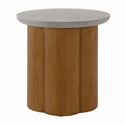 Nicky End Table | Gray Faux Concrete Top | Walnut Brown Wood | 20"