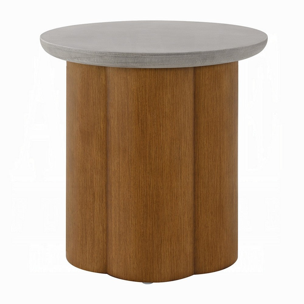 Nicky End Table | Gray Faux Concrete Top | Walnut Brown Wood | 20"
