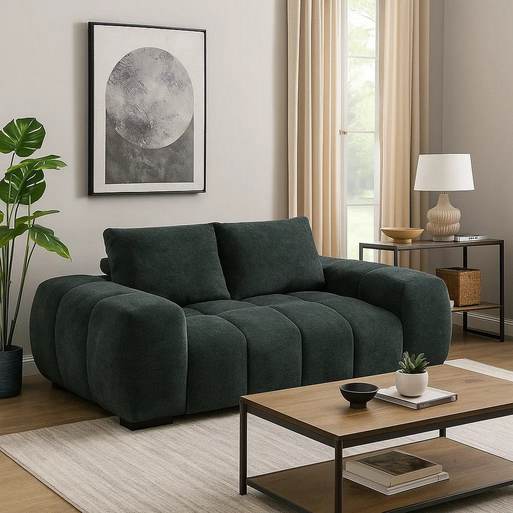 Errand Loveseat | Dark Green Chenille | Foam Cushions | Pine Wood 74"