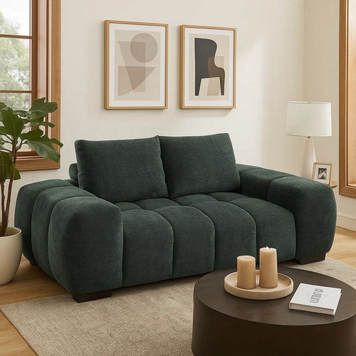 Errand Loveseat | Dark Green Chenille | Foam Cushions | Pine Wood 74"