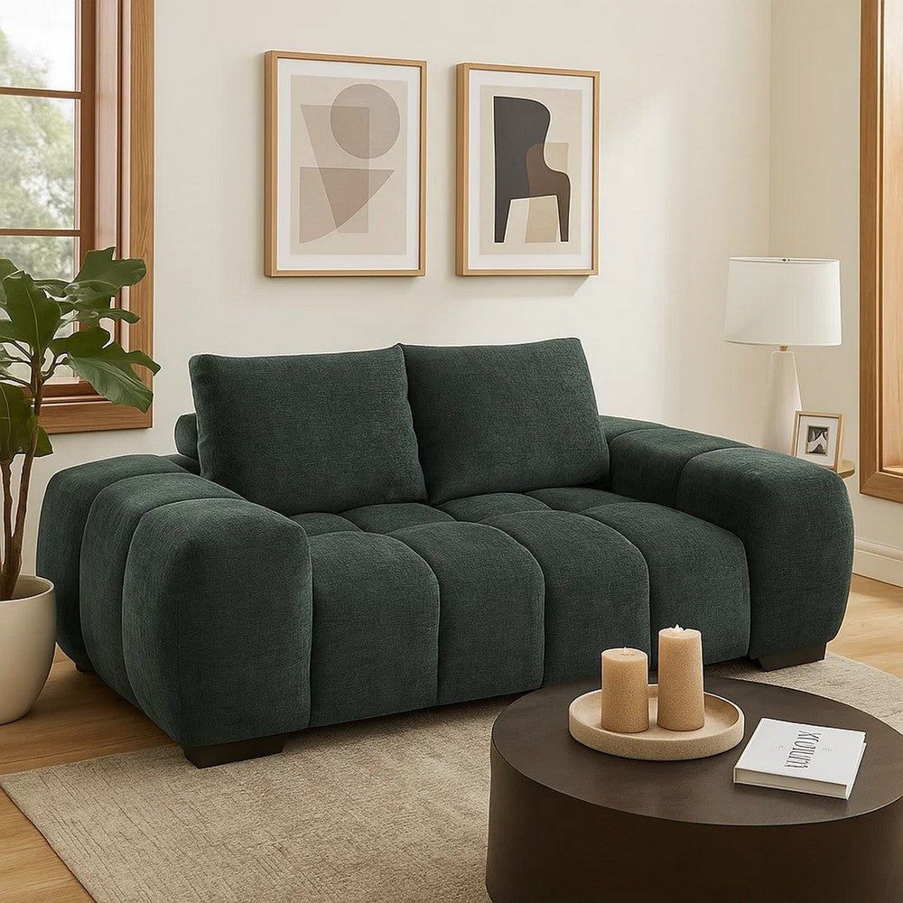Errand Loveseat | Dark Green Chenille | Foam Cushions | Pine Wood 74"