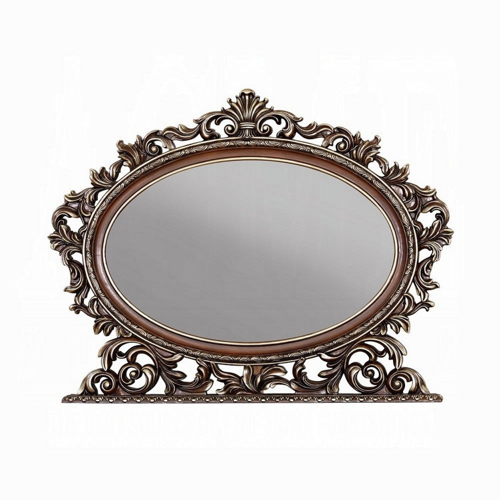 Vany Dresser Mirror | Intricate Brushed Champagne | Cherry Wood 43x53