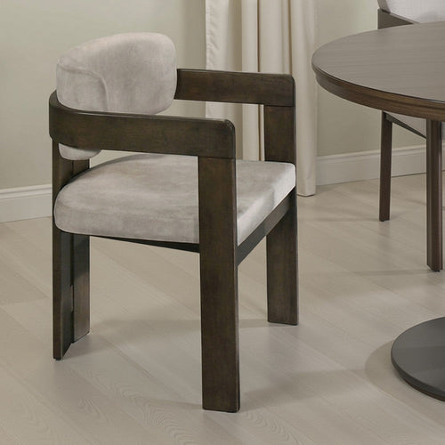 Diny Side Dining Chair | Gray Polished Microfiber | Walnut Brown Wood