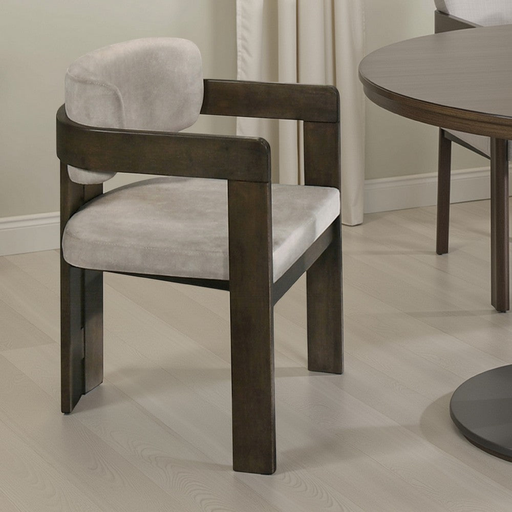 Diny Side Dining Chair | Gray Polished Microfiber | Walnut Brown Wood