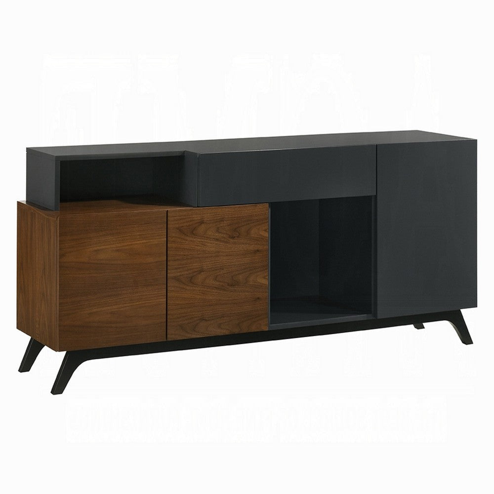 Diny Sideboard Buffet Console | Sliding Door | Black and Brown 67"