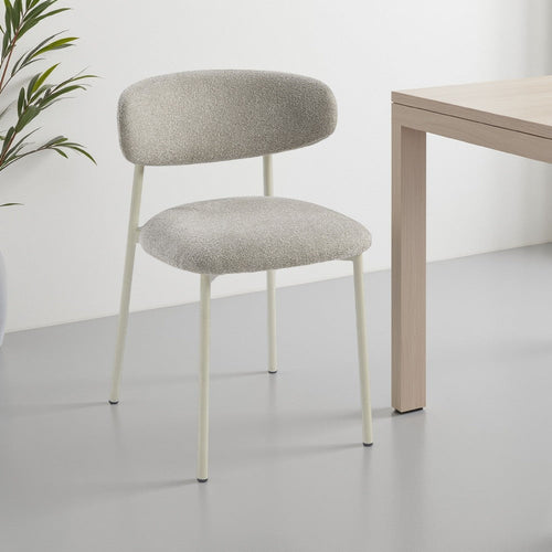 Sinra Side Dining Chair Set of 2 | Light Gray Fabric | White Metal