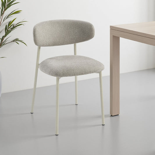 Sinra Side Dining Chair Set of 2 | Light Gray Fabric | White Metal