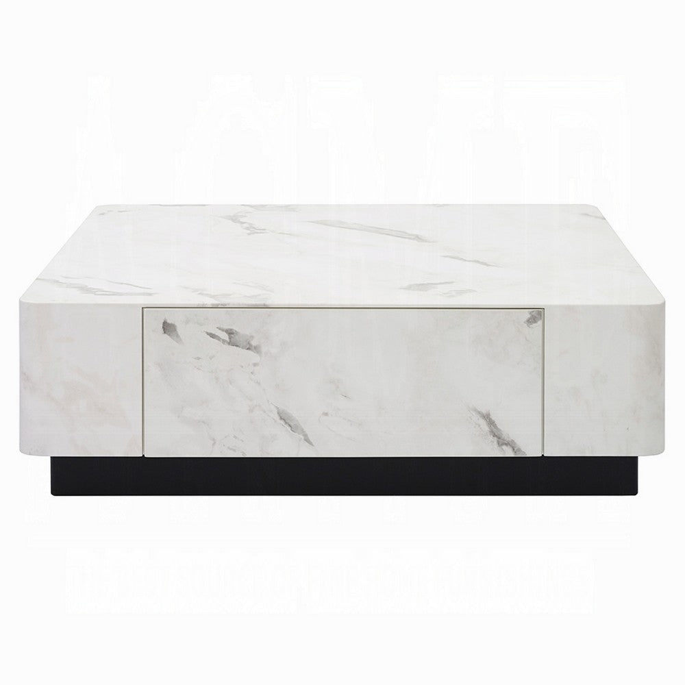 Ritzy Coffee Table | Modern Plinth | White Faux Marble | 47’’ Square BM333098