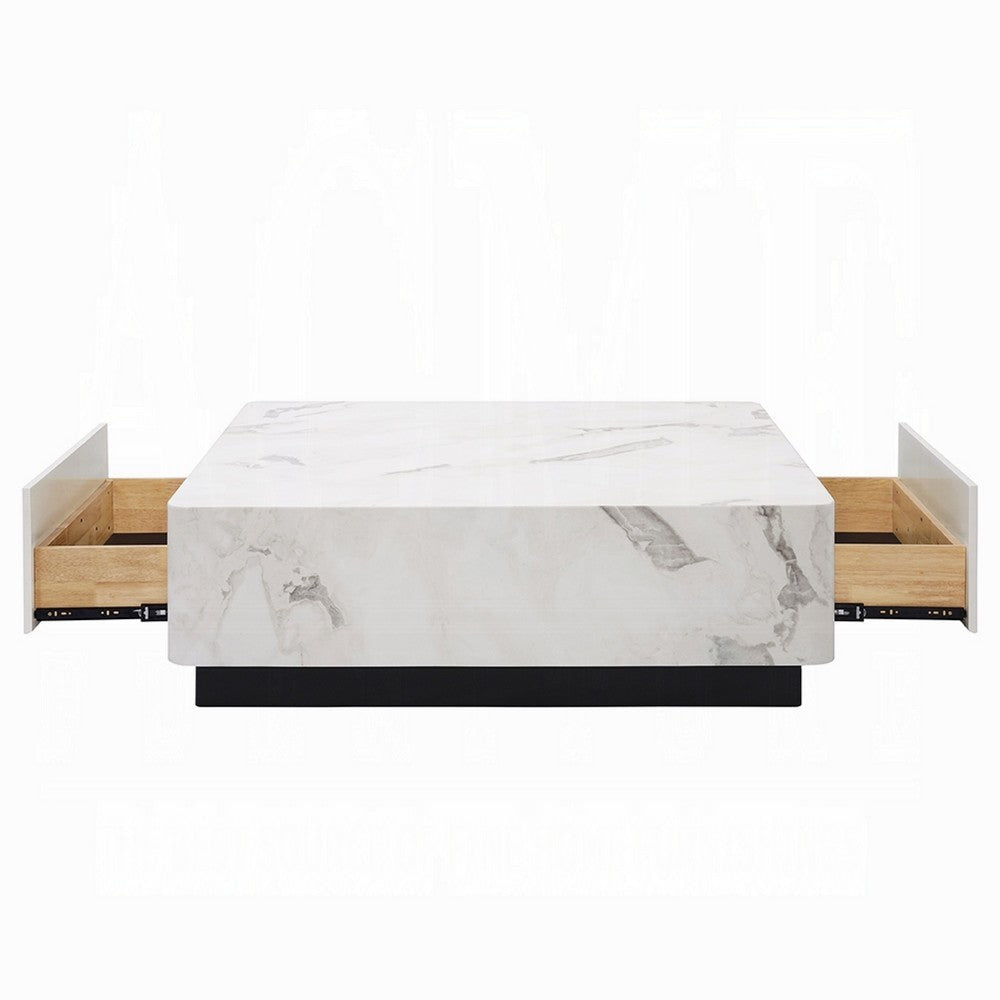 Ritzy Coffee Table | Modern Plinth | White Faux Marble | 47’’ Square BM333098