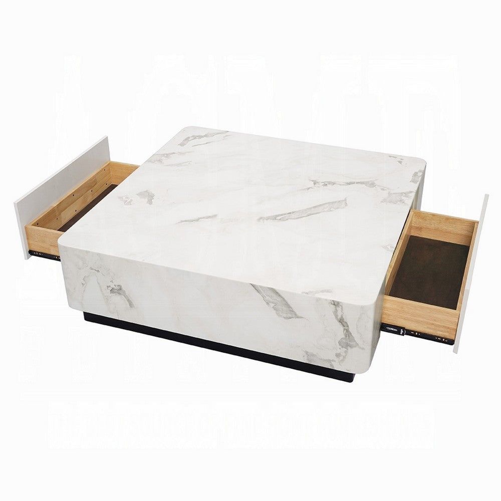 Ritzy Coffee Table | Modern Plinth | White Faux Marble | 47’’ Square BM333098