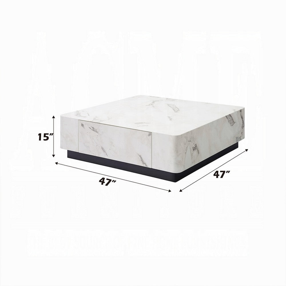 Ritzy Coffee Table | Modern Plinth | White Faux Marble | 47’’ Square BM333098