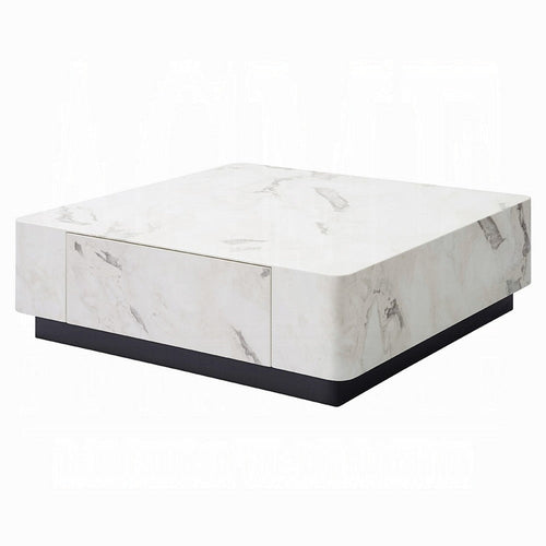 Ritzy Coffee Table | Modern Plinth | White Faux Marble | 47" Square