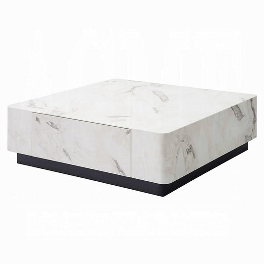 Ritzy Coffee Table | Modern Plinth | White Faux Marble | 47" Square