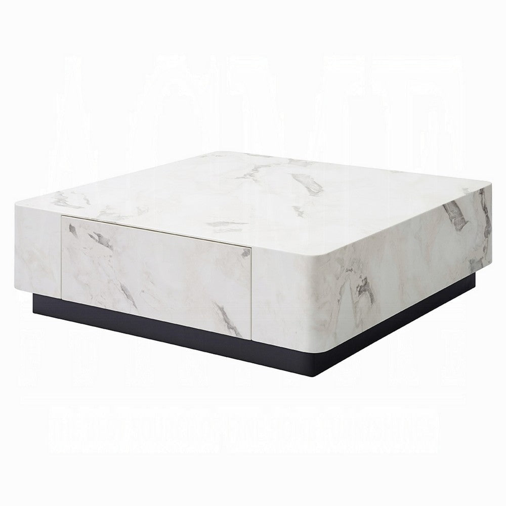 Ritzy Coffee Table | Modern Plinth | White Faux Marble | 47" Square