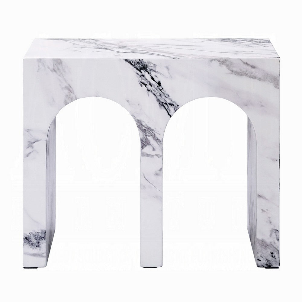 Ritzy Side End Table | White Faux Stone | Modern Arch Design 22’’ BM333099