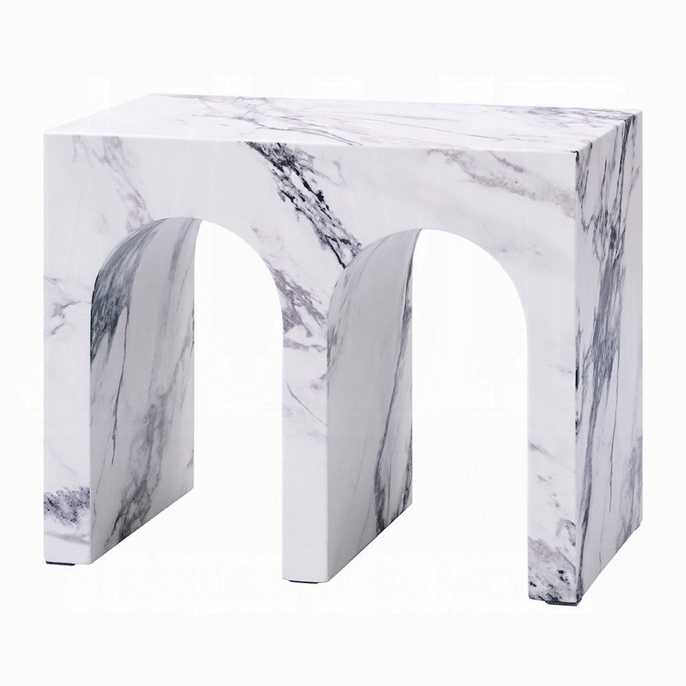 Ritzy Side End Table | White Faux Stone | Modern Arch Design 22’’ BM333099