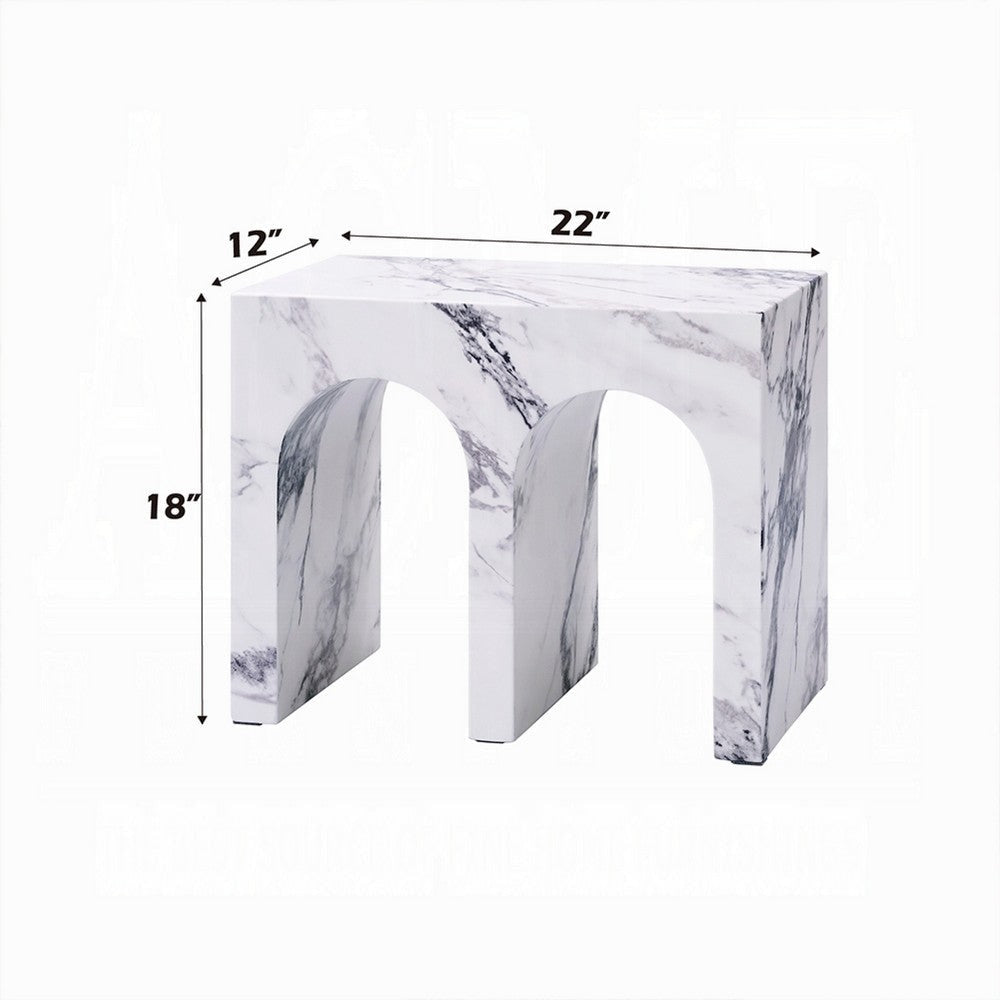 Ritzy Side End Table | White Faux Stone | Modern Arch Design 22’’ BM333099