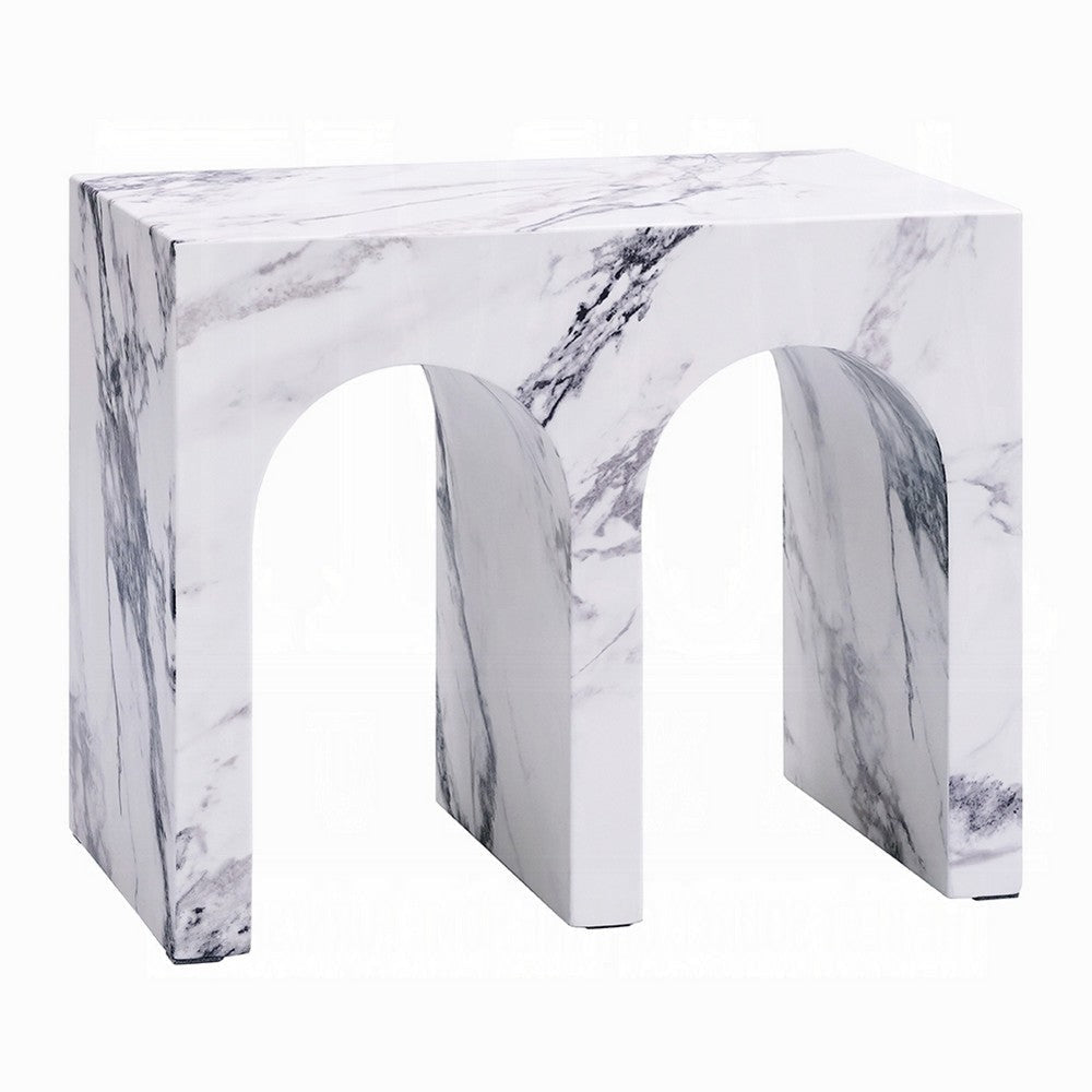 Ritzy Side End Table | White Faux Stone | Modern Arch Design 22"