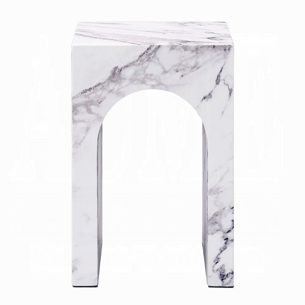 Ritzy End Table | White Marble Faux Stone Single Arch Design 12’’ BM333100