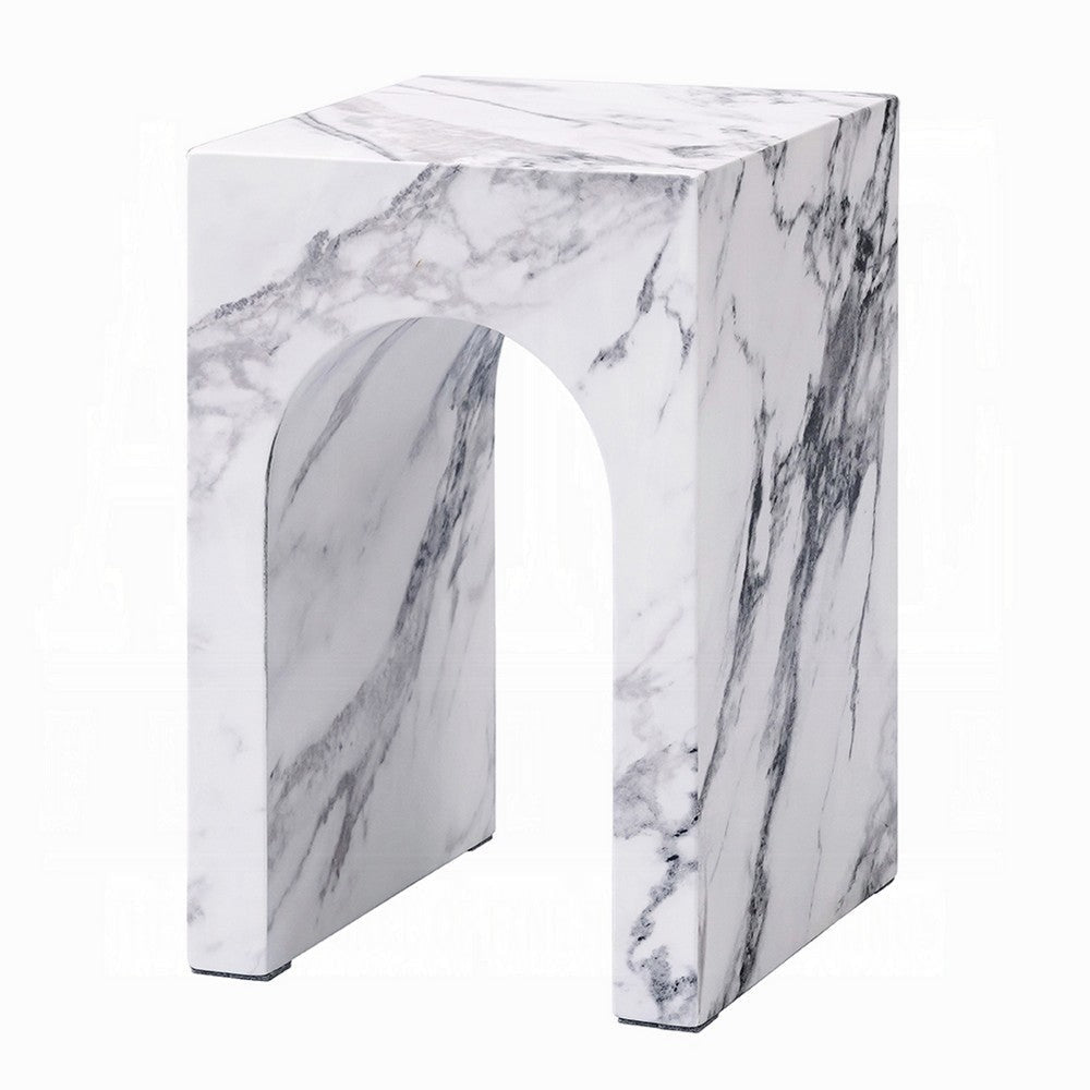 Ritzy End Table | White Marble Faux Stone Single Arch Design 12’’ BM333100