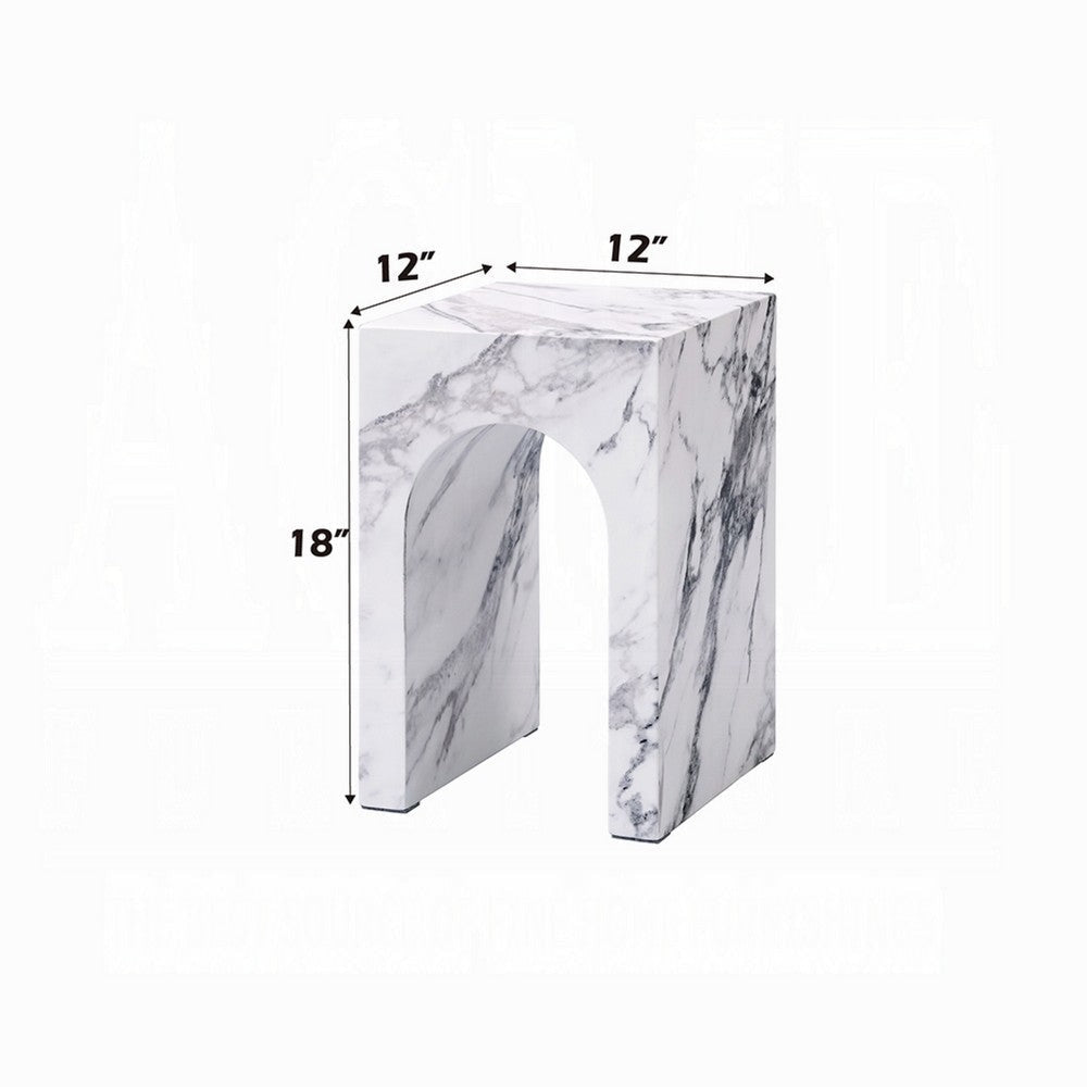 Ritzy End Table | White Marble Faux Stone Single Arch Design 12’’ BM333100