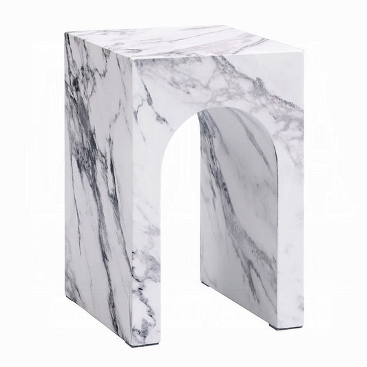 Ritzy End Table | White Marble Faux Stone Single Arch Design 12"