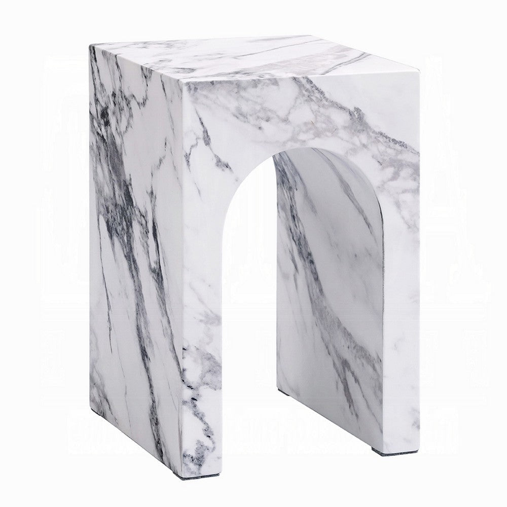 Ritzy End Table | White Marble Faux Stone Single Arch Design 12"