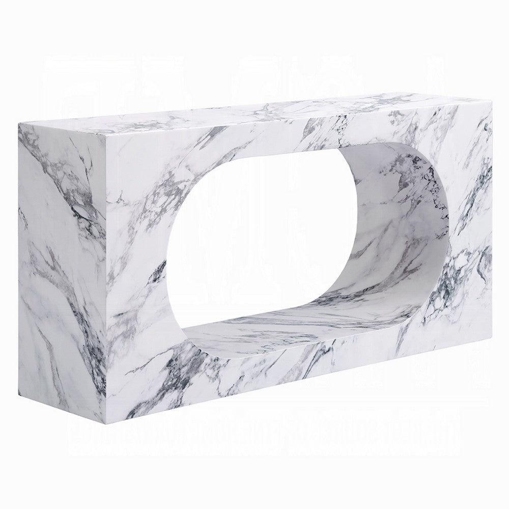 Ritzy Console Table | White Marble Faux Stone | Modern Design | 59"