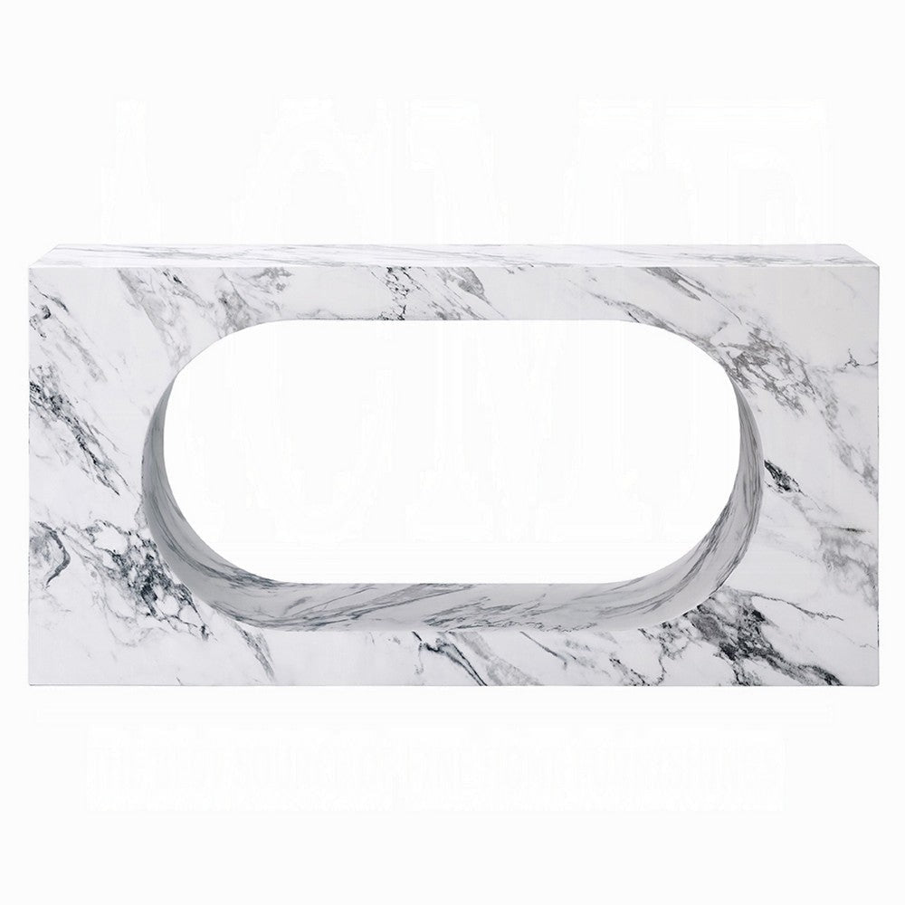 Ritzy Console Table | White Marble Faux Stone | Modern Design | 59’’ BM333101