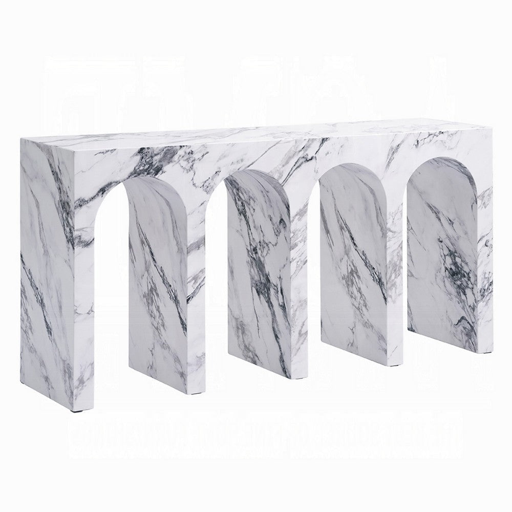 Ritzy Console Table | White Marble Faux Stone | Arched Design 59"