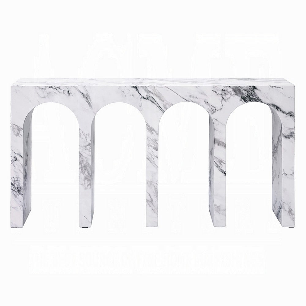 Ritzy Console Table | White Marble Faux Stone | Arched Design 59’’ BM333102