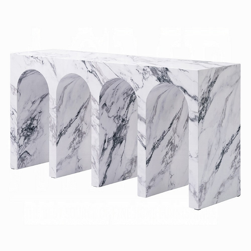 Ritzy Console Table | White Marble Faux Stone | Arched Design 59’’ BM333102