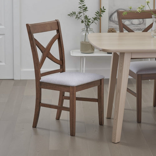 Feri Side Dining Chair Set of 2 | Gray Foam Cushion | Farmhouse Brown