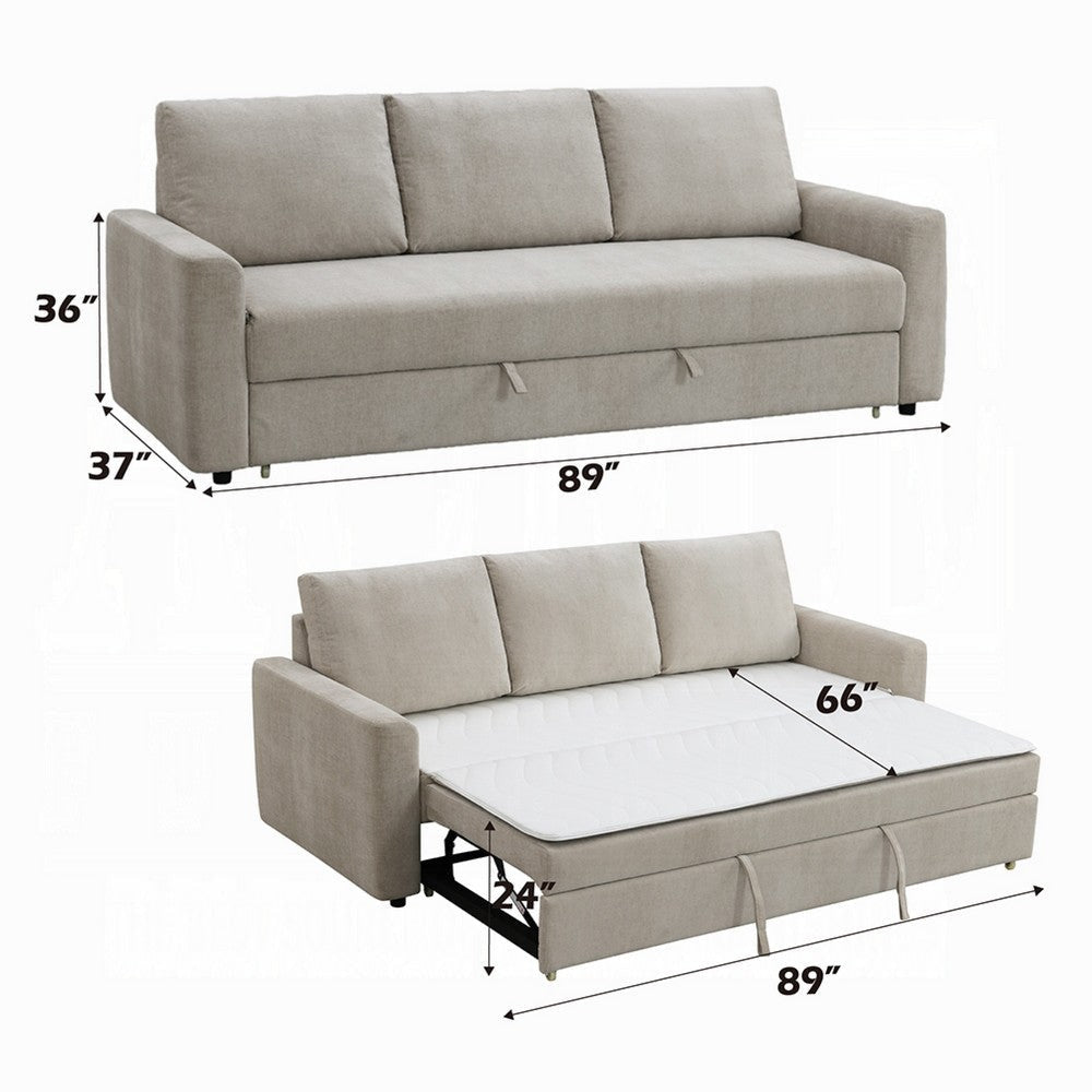 Eira Sofa with Fold Out Sleeper Full Size Bed | Beige Linen | 89’’ BM333106