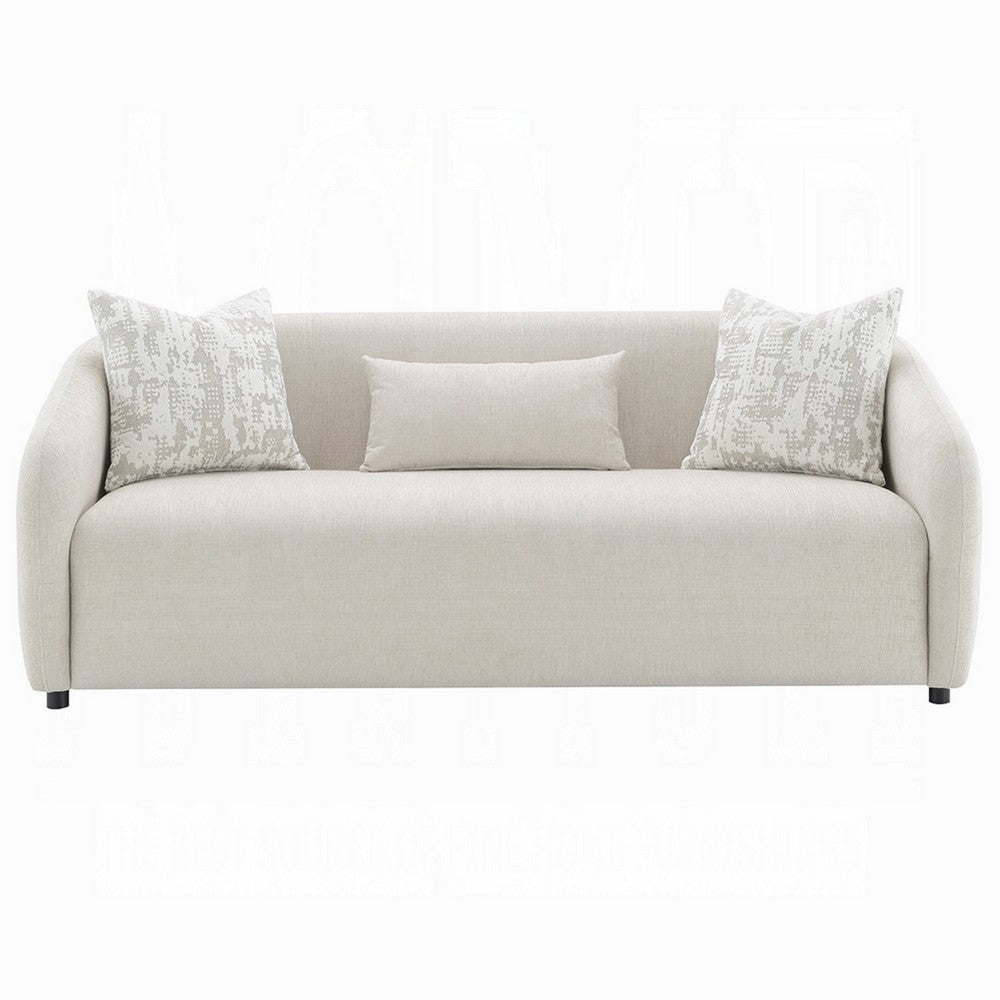 Tiena Sofa | 3 Accent Throw Pillows | Modern Warm Beige Linen | 84’’