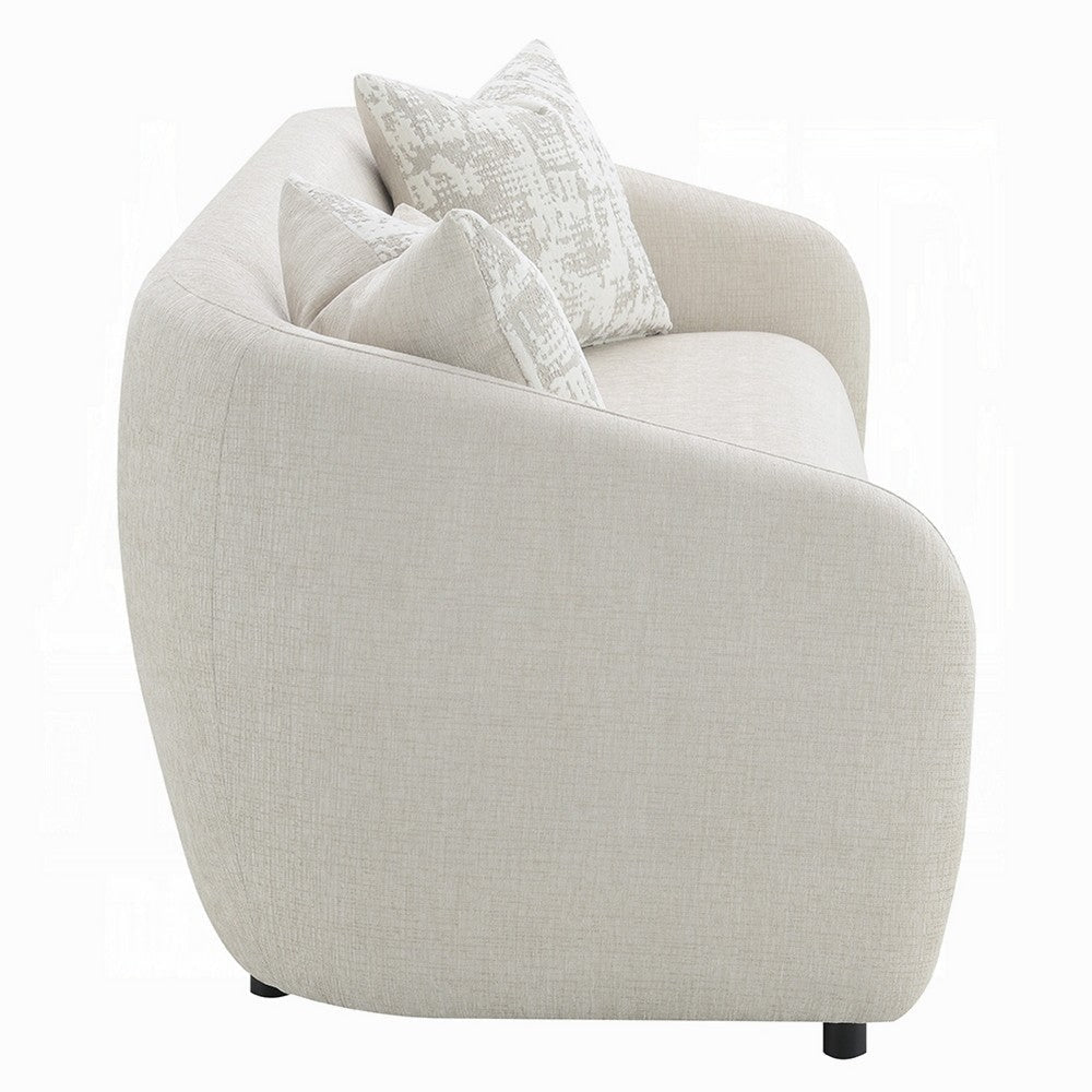 Tiena Sofa | 3 Accent Throw Pillows | Modern Warm Beige Linen | 84’’