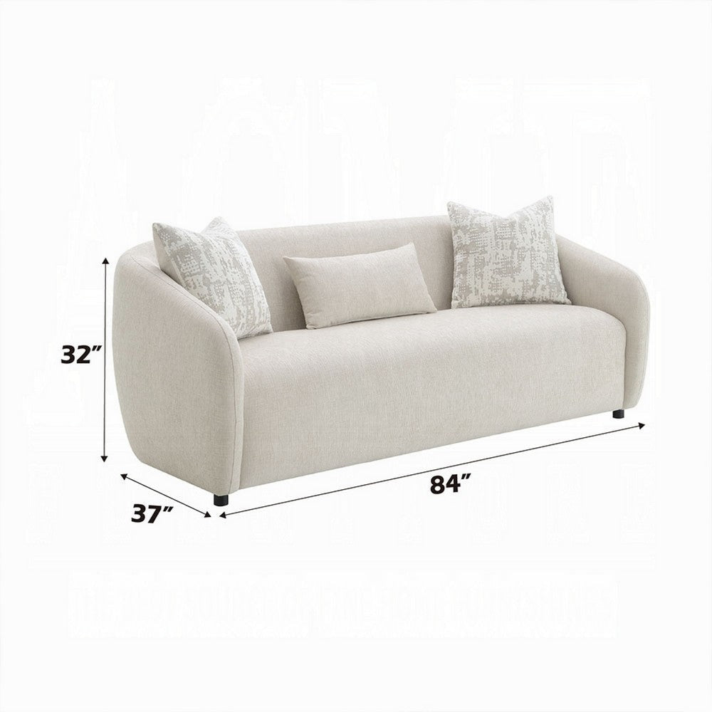 Tiena Sofa | 3 Accent Throw Pillows | Modern Warm Beige Linen | 84’’