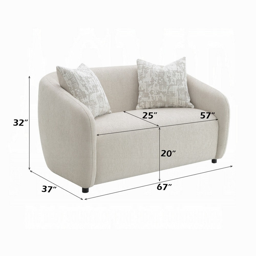 Tiena Loveseat | 2 Accent Throw Pillows | Modern Beige Linen | 67’’ BM333108