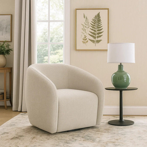 Tiena Swivel Accent Chair | Modern Rounded Back | Warm Beige Linen