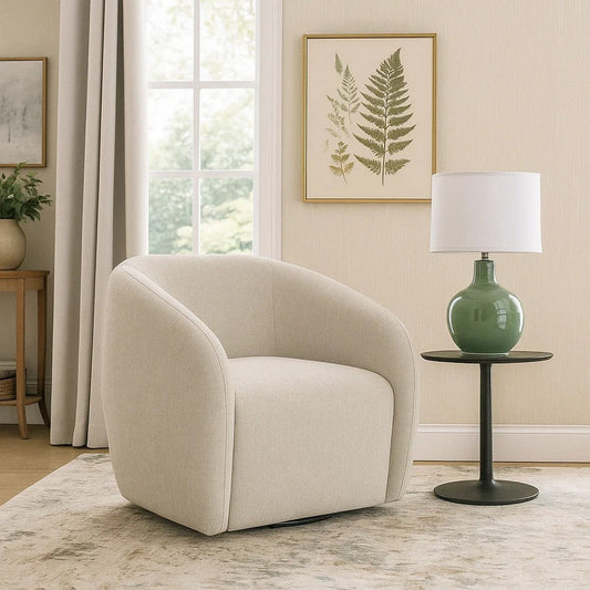 Tiena Swivel Accent Chair | Modern Rounded Back | Warm Beige Linen