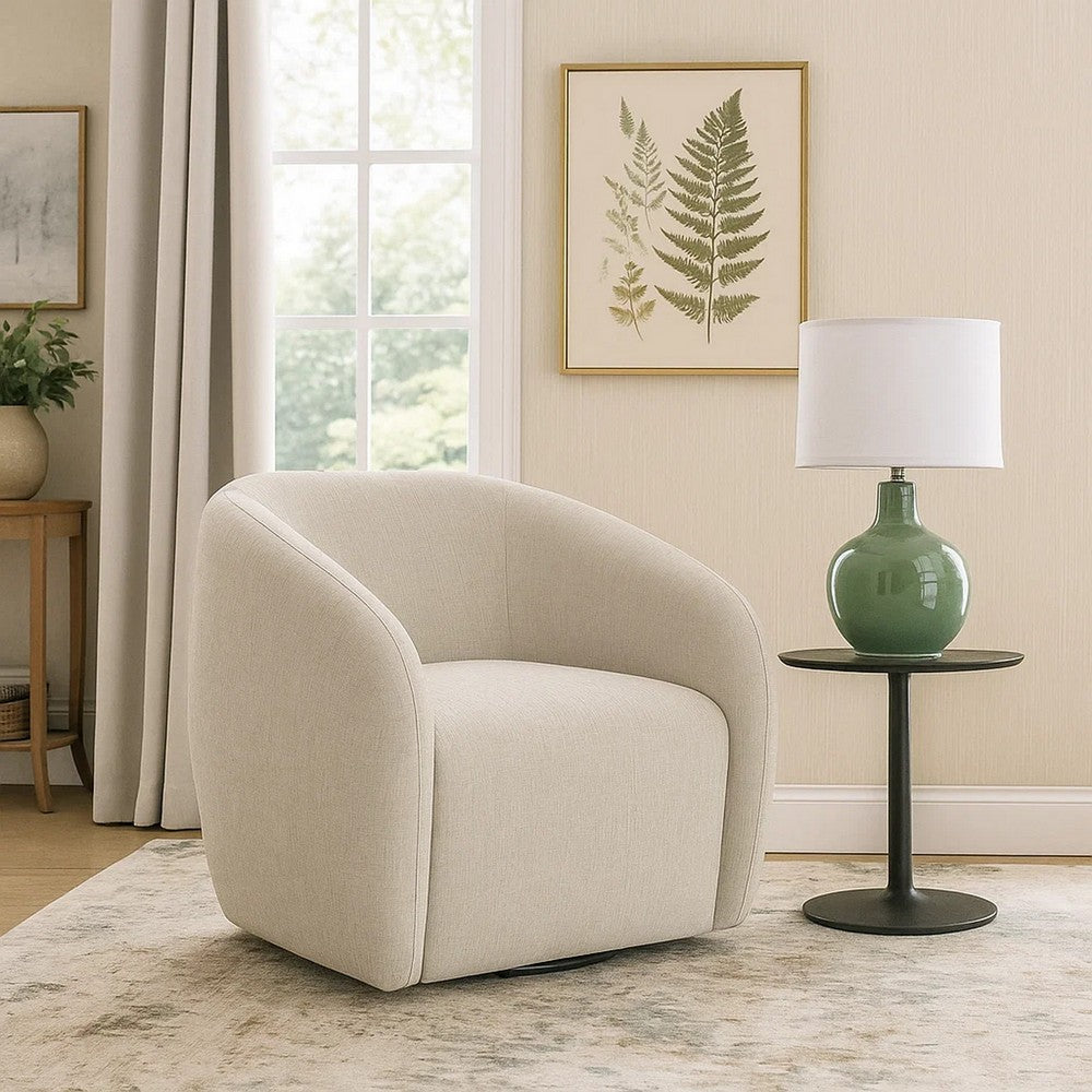 Tiena Swivel Accent Chair | Modern Rounded Back | Warm Beige Linen