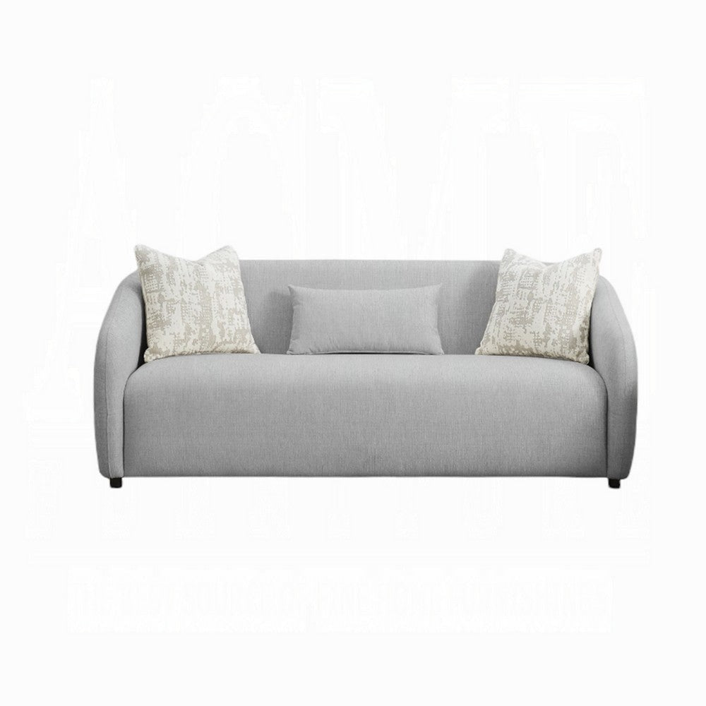 Tiena Sofa | 3 Accent Throw Pillows | Modern Light Gray Linen | 84"