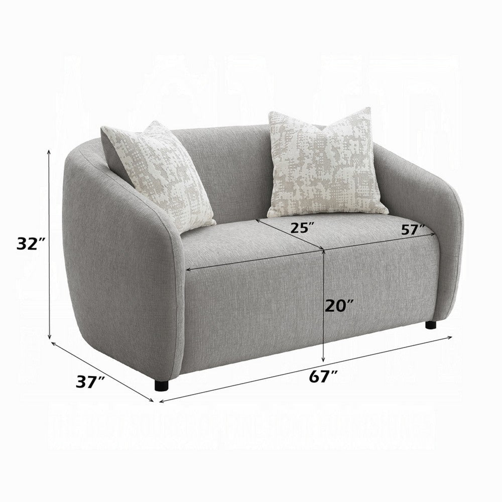 Tiena Loveseat | 2 Accent Throw Pillows | Modern Gray Linen | 67’’ BM333111