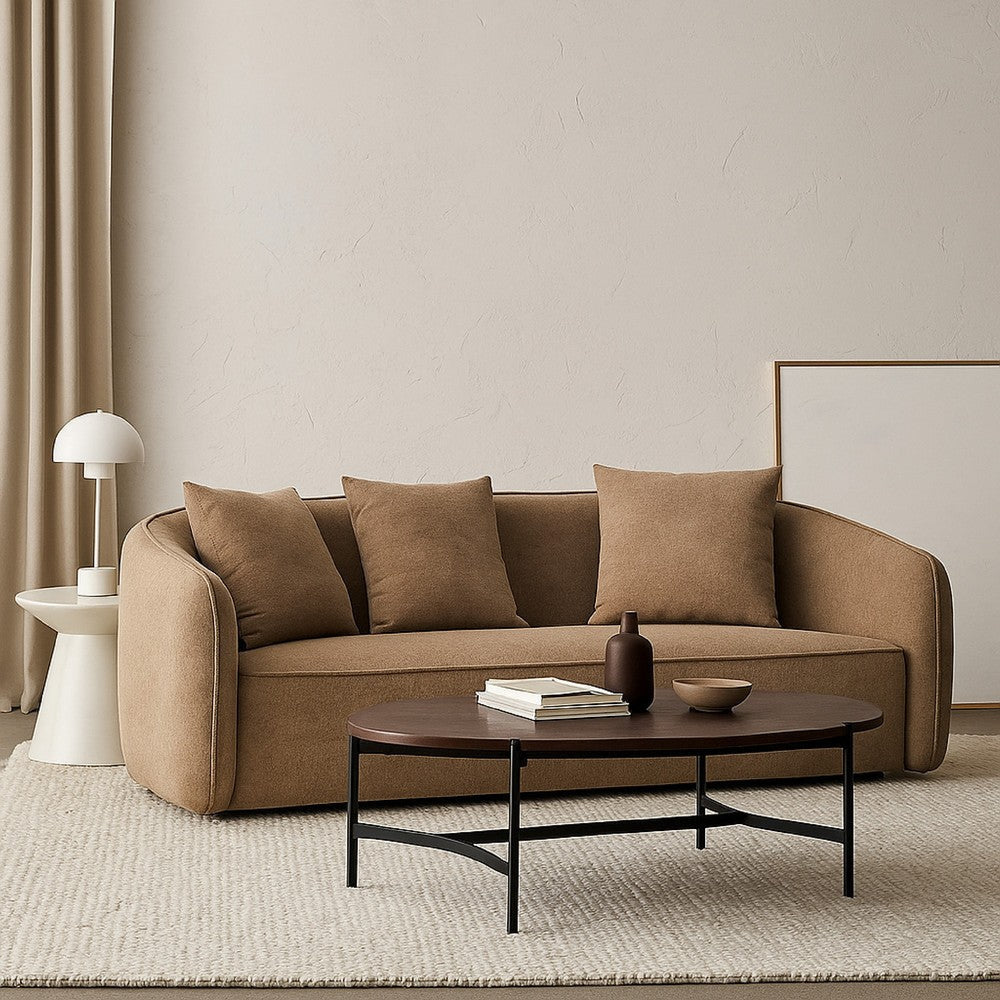 Keina Sofa | 3 Accent Pillows | Modern Soft Brown Chenille | 79"