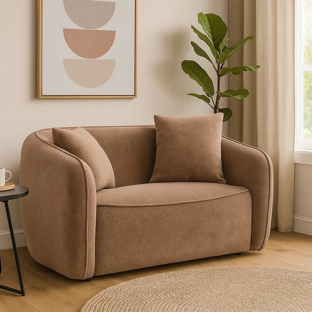 Keina Loveseat | 2 Accent Pillows | Modern Soft Brown Chenille | 57"