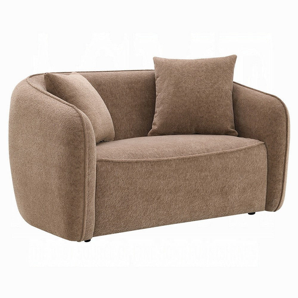 Keina Loveseat | 2 Accent Pillows | Modern Soft Brown Chenille | 57"